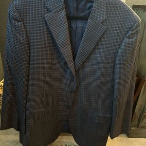 Canali, 48R, navy and beige plaid, men's suit jacket,